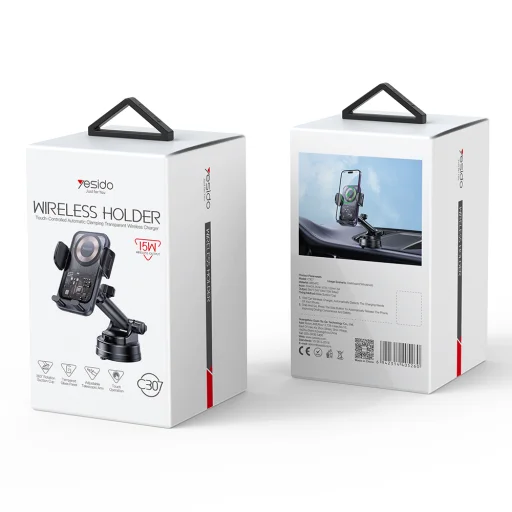 Yesido autós telefontartó C307 indukciós 15W szélvédőre fekete - 6