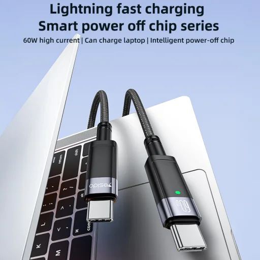 Yesido kábel CA160 fonott - Type C Type C-hez - PD 60W 1,2 méter fekete - 3