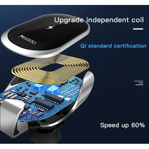 Yesido autós tartó C78 indukciós 15W légbeömlőhöz és szélvédőhöz fekete - 3