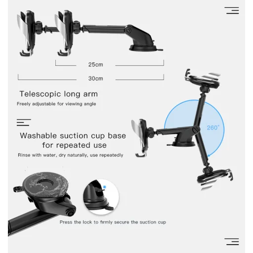 Yesido autós tartó C78 indukciós 15W légbeömlőhöz és szélvédőhöz fekete - 6
