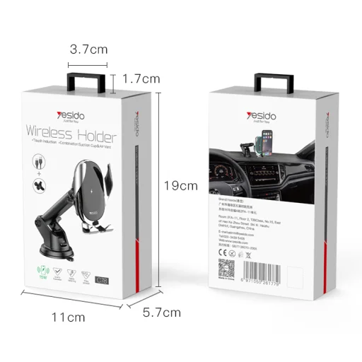 Yesido autós tartó C78 indukciós 15W légbeömlőhöz és szélvédőhöz fekete - 8