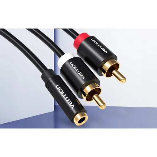 Audio kábel 3,5mm Női Jack - 2x RCA Férfi Vention VAB-R01-B200 2m Fekete - 2