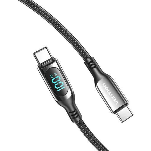 USB 2.0 C-C 100W Vention Férfi 5A LED Kábel 1.2M (Fekete) - 2