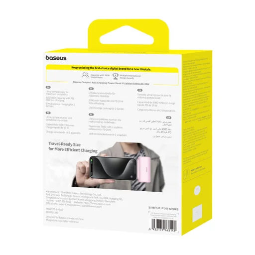 Powerbank OS-Baseus Compact IP 5000mAh 20W (rózsaszín) - 5