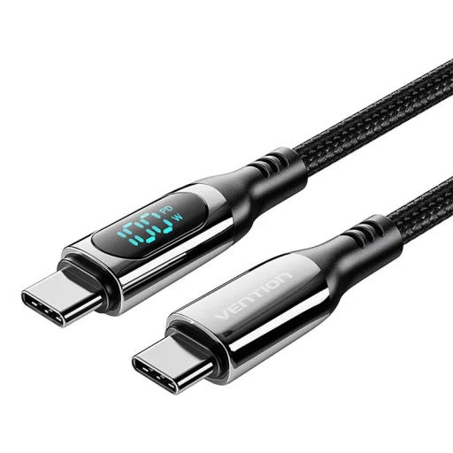 USB 2.0 C-C 100W Vention Férfi 5A LED Kábel 1.2M (Fekete) - 4
