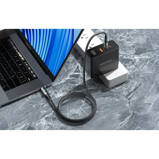 USB 2.0 C-C 100W Vention Férfi 5A LED Kábel 1.2M (Fekete) - 6