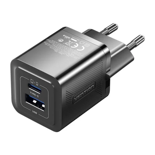 Fali töltő, Vention, FEQB0-EU, USB-C, USB-A, 30W/30W, GaN (fekete) - 2