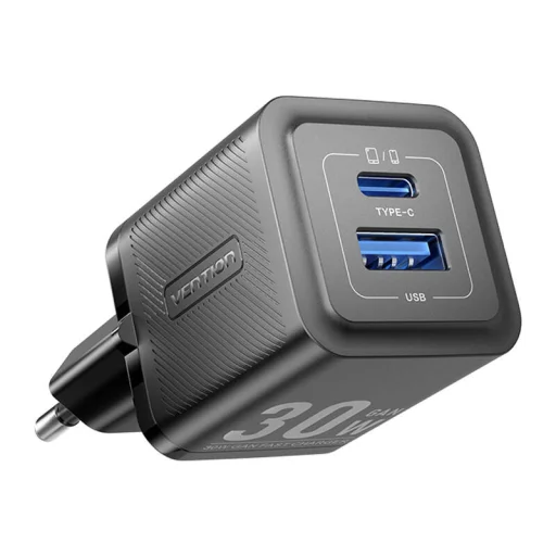 Fali töltő, Vention, FEQB0-EU, USB-C, USB-A, 30W/30W, GaN (fekete) - 1
