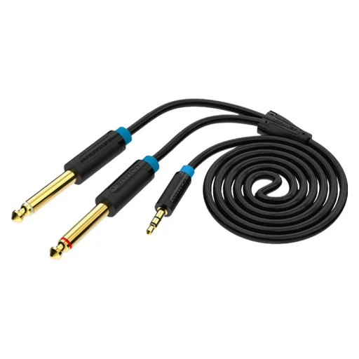 3,5 mm TRS férfi - 2x 6,35 mm férfi audió kábel 1m Vention BACBF (fekete) - 2