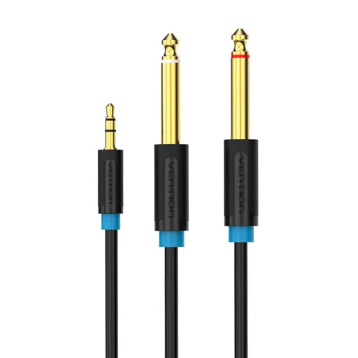 3,5 mm TRS férfi - 2x 6,35 mm férfi audió kábel 1m Vention BACBF (fekete) - 1