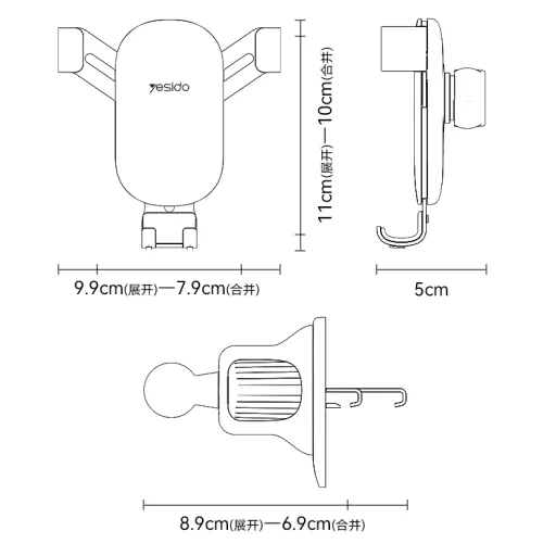 Yesido Gravity autós telefontartó C243 szellőzőre fekete - 6