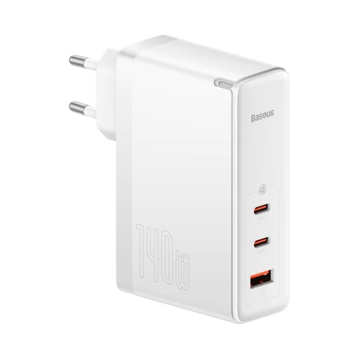 Baseus fali töltő GaN5 Pro PD 140W 2x USB-C 1x USB fehér + USB-C - USB-C 240W kábel - 3