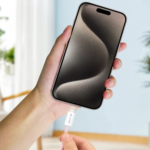 Blavec Cable Candy fonott - USB-C Lightning kábel - PD 20W 2,4A 2 méter (CCA-CL24P20) rózsaszín - 3