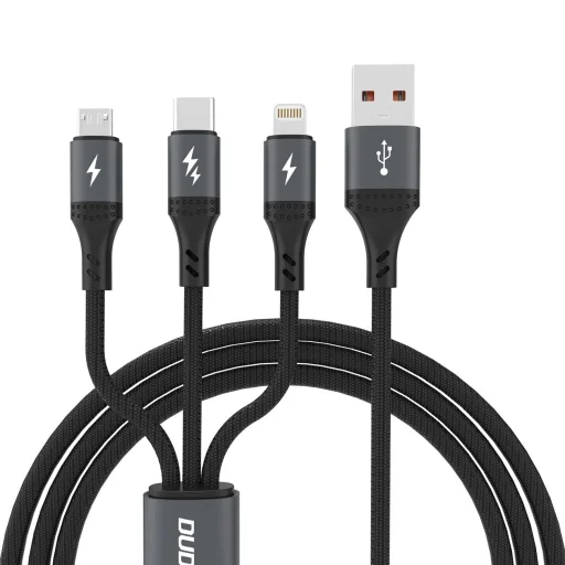 Dudao L3E 3 az 1-ben 60W MicroUSB USB-C Lightning kábel 1.2m - Fekete - 1