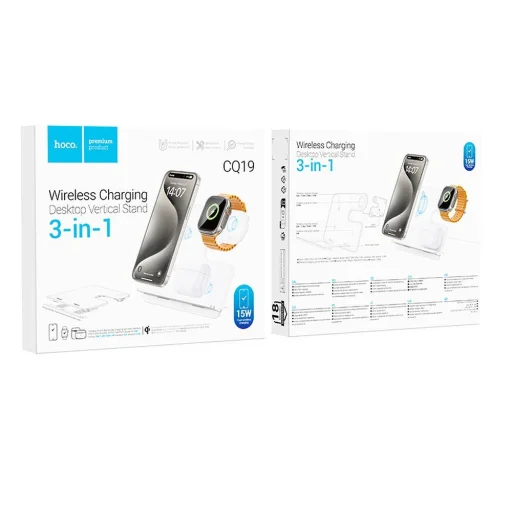 HOCO vezeték nélküli töltő 3 az 1-ben MagSafe és APPLE Watch kompatibilis 15W CQ19 ezüst - 5