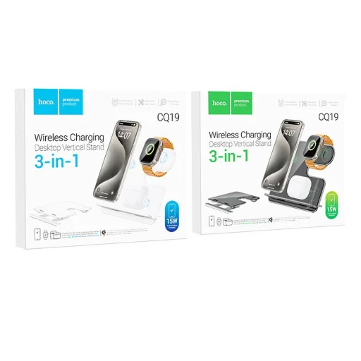 HOCO vezeték nélküli töltő 3 az 1-ben kompatibilis MagSafe és APPLE Watch 15W CQ19 fém szürke - 7
