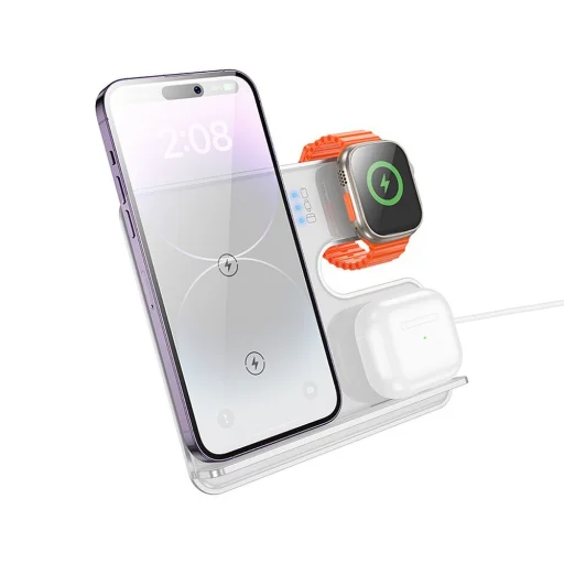 HOCO vezeték nélküli töltő 3 az 1-ben MagSafe és APPLE Watch kompatibilis 15W CQ19 ezüst - 1