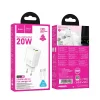 HOCO hálózati töltő USB A + Type C + kábel Type C - Type C PD QC3.0 3A 20W N61 fehér thumbnail