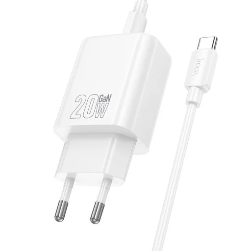 HOCO hálózati töltő USB A + Type C + kábel Type C - Type C PD QC3.0 3A 20W N61 fehér - 3