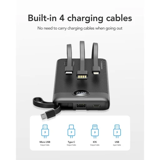 VEGER powerbank 10 000 mAh beépített kábelekkel Micro USB / Type C / Lightning C10 (W1116) fekete - 5