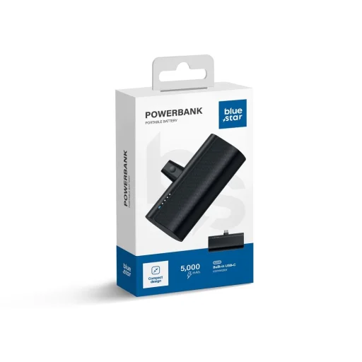 BLUE STAR powerbank 5000 mAh beépített Type C csatlakozóval 2,1A W0556 fekete - 5