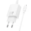 HOCO fali töltő USB A + Type C + kábel Type C to Lightning PD QC3.0 3A 30W N63 fehér - 3