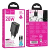 HOCO hálózati töltő USB A + Type C + kábel Type C to Type C PD QC3.0 3A 20W N61 fekete thumbnail