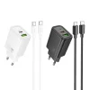 HOCO fali töltő USB A + Type C + kábel Type C - Lightning PD QC3.0 3A 20W N61 fekete thumbnail
