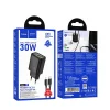 HOCO fali töltő USB-A + Type-C + Type-C Lightning kábel PD QC3.0 3A 30W N63 fekete, thumbnail