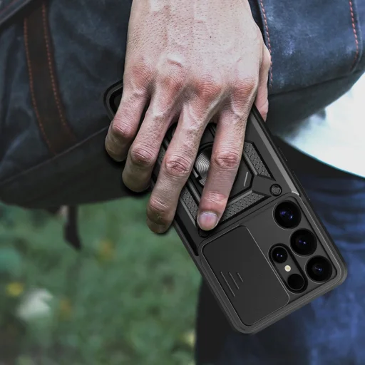 Samsung Galaxy S25 Ultra Páncélozott Hybrid Armor Camshield tok kamera védelemmel és fémgyűrűvel - fekete - 9