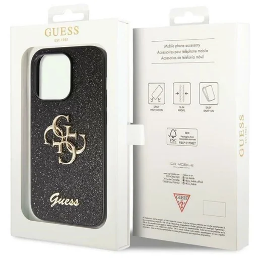 Guess GUHCP14XHG4SGK tok iPhone 14 Pro Max 6.7" - fekete Csillogó Írás Nagy 4G tok - 8