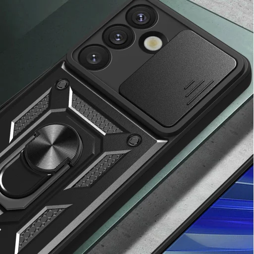 Samsung Galaxy S25 Páncélzat Hybrid Armor Camshield tok kameravédővel és fém gyűrűvel - fekete - 4