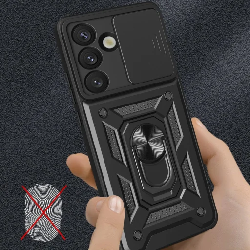 Samsung Galaxy S25 Páncélzat Hybrid Armor Camshield tok kameravédővel és fém gyűrűvel - fekete - 5