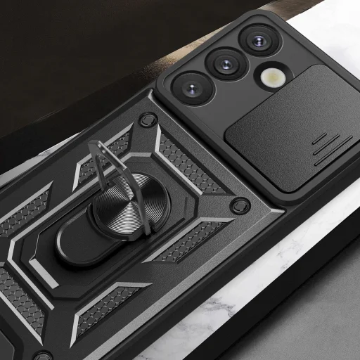 Samsung Galaxy S25 Páncélzat Hybrid Armor Camshield tok kameravédővel és fém gyűrűvel - fekete - 7