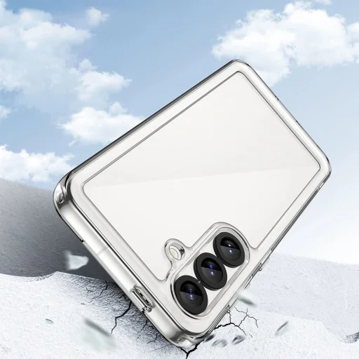 Szilikon tok Outer Space Case zselés kerettel Samsung Galaxy S25-höz - átlátszó-fekete tok - 3