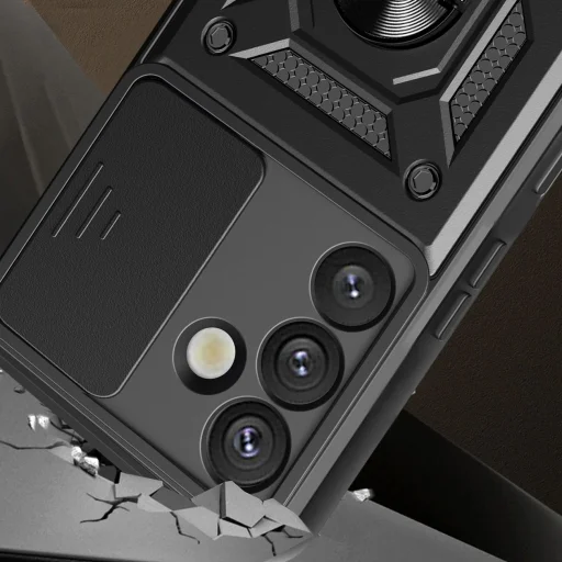 Páncélozott Hybrid Armor Camshield tok kameravédővel és fém gyűrűvel Samsung Galaxy S25+ - fekete tok - 2