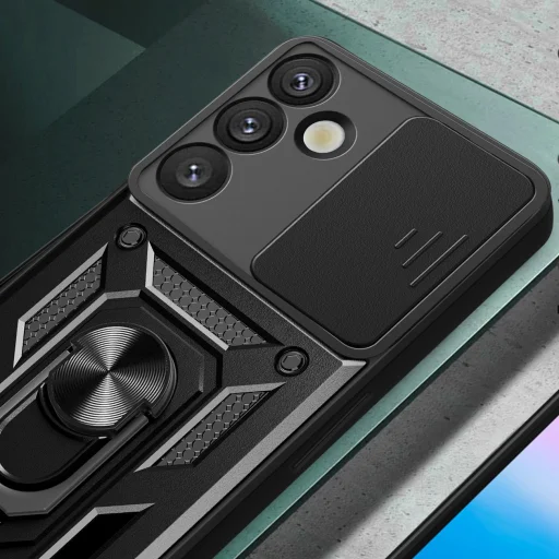 Páncélozott Hybrid Armor Camshield tok kameravédővel és fém gyűrűvel Samsung Galaxy S25+ - fekete tok - 4