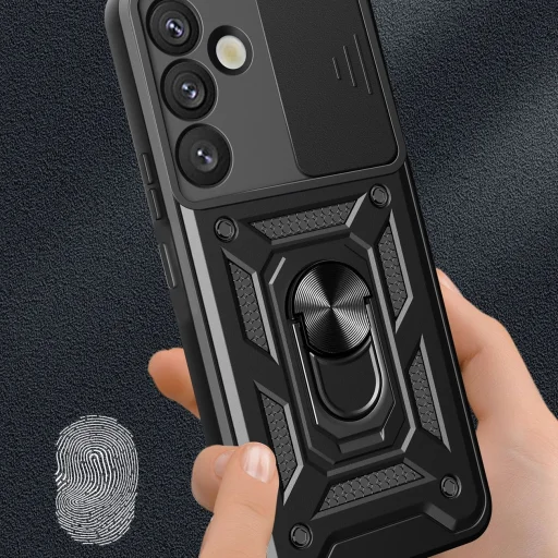Páncélozott Hybrid Armor Camshield tok kameravédővel és fém gyűrűvel Samsung Galaxy S25+ - fekete tok - 5