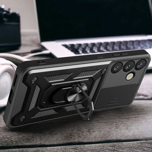 Páncélozott Hybrid Armor Camshield tok kameravédővel és fém gyűrűvel Samsung Galaxy S25+ - fekete tok - 6