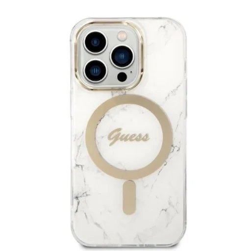Guess GUBPP14LHMEACSH tok + Töltő Szett iPhone 14 Pro 6.1" fehér/fehér kemény tok márvány MagSafe, - 3