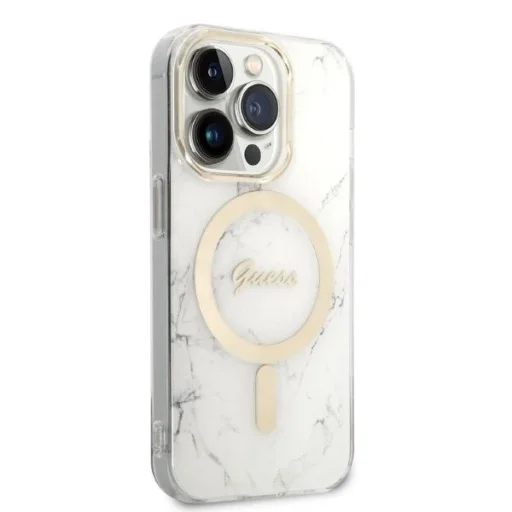 Guess GUBPP14LHMEACSH tok + Töltő Szett iPhone 14 Pro 6.1" fehér/fehér kemény tok márvány MagSafe, - 4