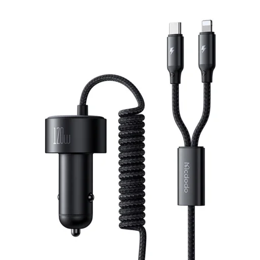 Mcdodo CC-0370 120W 1C+1A autós töltő visszahúzható USB-C és Lightning kábelekkel - 2