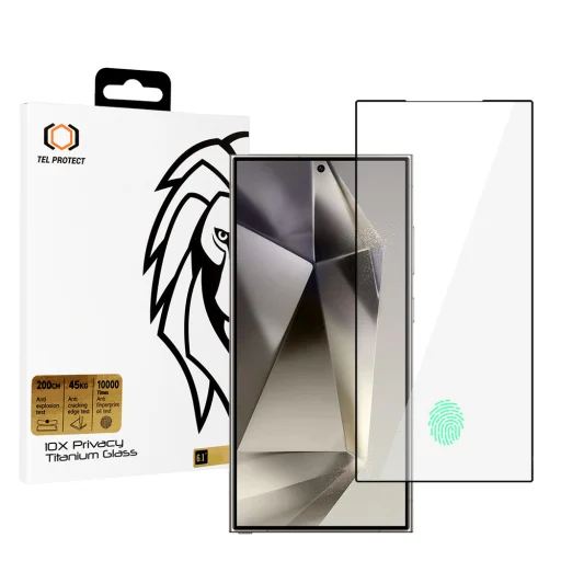 Samsung Galaxy S25 Ultra üvegfólia Tel Protect 10X Adatvédelmi Titán (ujjlenyomat-feloldással) teljes fedés - 1