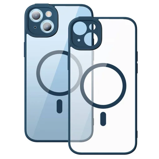Baseus Frame iPhone 14 Plus Átlátszó mágneses tok és üvegfólia (kék) tok - 2