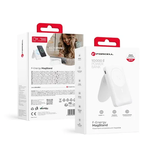 FORCELL F-ENERGY F10K2 Mágneses állványos külső akkumulátor MagSafe kompatibilis PD QC3.0 5A 20W 10 000 mAh fehér - 13