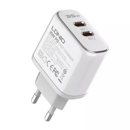 LDNIO A2528M 2USB-C hálózati töltő Apple készülékekhez + USB-C - Lightning kábel - 2