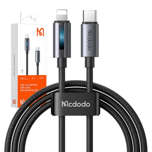 Mcdodo CA-5710 USB-C to Lightning kábel villogó fénnyel 36W 1.2m (fekete), - 5