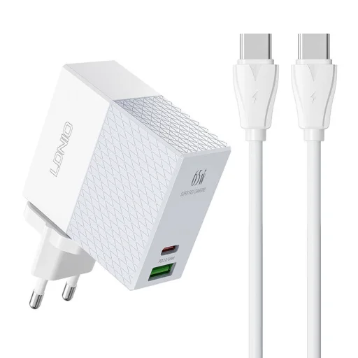 Hálózati töltő LDNIO A2620C USB, USB-C 65W + USB-C - USB-C kábel - 1