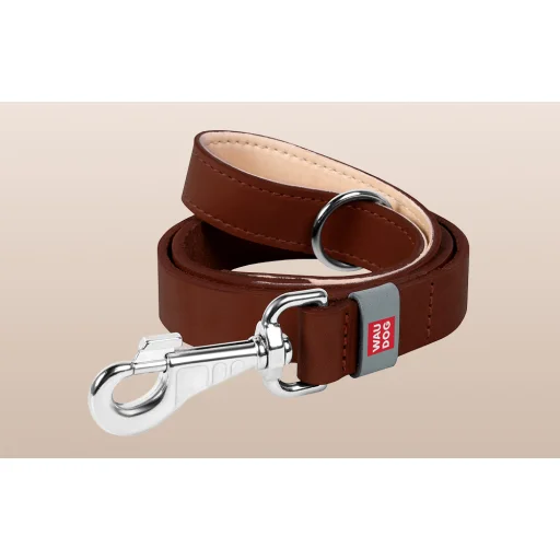 Természetes bőr kutyapóráz WAUDOG W. 14mm, hossz. 122cm barna - 3