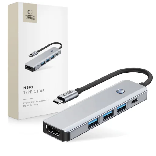 Tech-protect Hb01 Hub Adapter 5 az 1-ben Type-C + Usb3.0 + Hdmi 4k 60Hz + Pd100w Szürke - 1